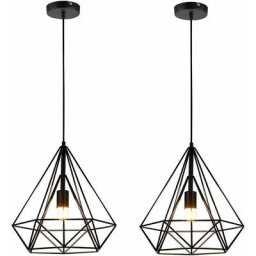 Lot de 2 Suspensions Lampe Vintage Cage forme de diamant 25cm ,Lampe suspendue éclairage de Plafond