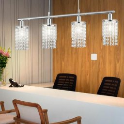 Plafonnier avec cristaux Suspension à 4 lampes verre chromé, P20, 4x E27, LxHxP 80x150x11, salon