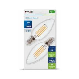 Lot de 2 Ampoules led E14 4W Flamme filament - équivalent 40W Blanc Chaud 2700K - Blanc Chaud 2700K