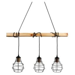 Suspension Indus barre en bois 3 cordons Ostaria Noir - Naturel et noir