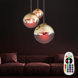 Suspension boule de verre doré plafonnier télécommandé dimmable dans un ensemble comprenant des