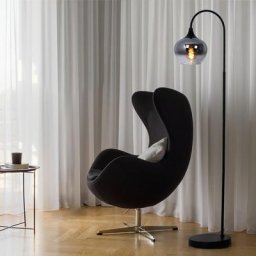 Lampadaire verre fumé lampe de salon lampe à arc de fumée sur pied noir fumée, métal, douille E27,