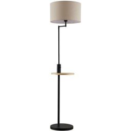 Lampadaire Tissu avec une connexion usb 'Zinia' en métal pour salon & salle à manger - noir mat,