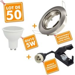 Eclairage Design - 50 x Spot encastrable orientable Acier Brossé complet led 5W eq 40W Température