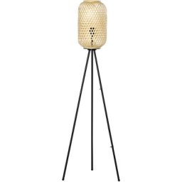 Lampadaire trépied cannage bambou style cosy 40 w max. H.152H cm piètement acier noir - Beige