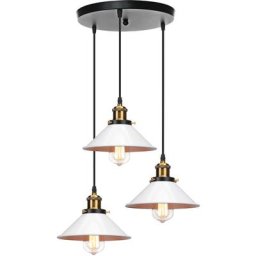 Wottes - Lustre Suspension 3 Lumières Abat-jour Plafonnier Industrial E27 pour Chambre Bar Blanc