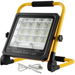Projecteur de chantier led - Blanc froid - Batterie 100 w - avec support pliable et câble usb