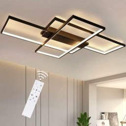 Plafonnier led Moderne - Grande Lampe de Salon Noire Dimmable avec Télécommande Lampe de Chambre