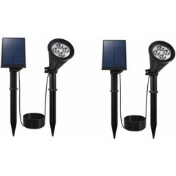 Lot de 2 spots solaires projecteurs 2en1 à piquer ou à fixer éclairage puissant dimmable led blanc