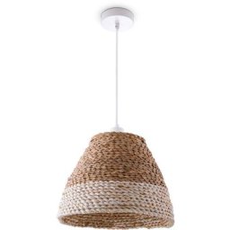 Paco Home - Suspension Lampe Table Salle à Manger Osier Câble Textile 1,5 m Rustique Boho Lampe à