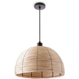 Paco Home - Suspension Lampe Table Salle à Manger Osier Câble Textile 1,5 m Rustique Boho Lampe à