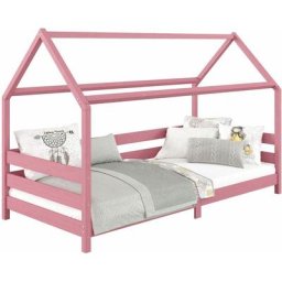 Lit cabane fina lit simple pour enfant 90 x 190 cm, avec barrières de protection sur 3 côtés, en