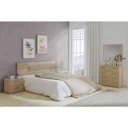 Ensemble chambre à coucher, tête de lit avec led + 2 tables chevets + commode + miroir coloris