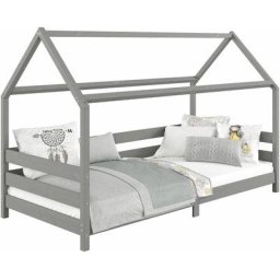 Lit cabane fina lit simple pour enfant 90 x 190 cm, avec barrières de protection sur 3 côtés, en