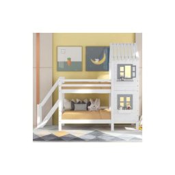 Sweevt - Lit superposé 90x200cm, Lit cabane enfant avec échelle et fenêtre, Cadre en pin, Sommiers