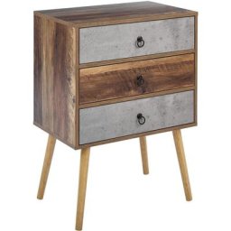 Commode Chiffonnier Effet Bois Foncé et Gris avec 3 Tiroirs Pratiques Meuble de Rangement de Style