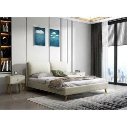 Lit double scandinave en tissu beige 140x190 cm quinn - beige