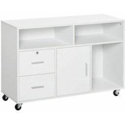 Armoire d'imprimante blanche 3 étagères 2 tiroirs avec clé d'armoire de bureau
