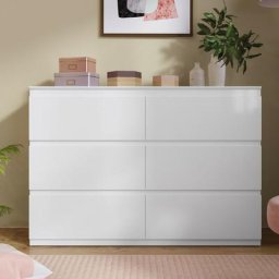 Commode avec 6 tiroirs et miroir led, blanc - 130/40/88cm