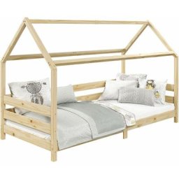 Lit cabane fina lit simple pour enfant 90 x 190 cm, avec barrières de protection sur 3 côtés, en