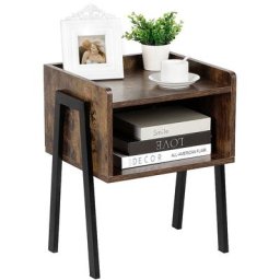 Table de chevet pieds en métal avec compartiment 42 x 35 x 52 cm (Lxlxh) table de nuit brun rustique