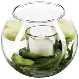 Composition florale artificielle et bougie - vase en verre - H10 cm - Atmosphera créateur
