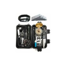 Kit de Survie Complet + Trousse de Secours + Paille Filtrante + Sac + Pierre Allume Feu Couverture