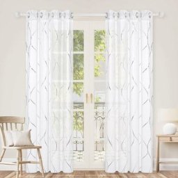 Lot de 2 Rideaux Voile, Rideau à Oeillets, Super Souple, Decoratif, Argenté, Salon, Chambre, Fille,