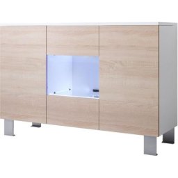 Buffet de salon bas 3 portes 2 étagères vitrine avec led 120 x 82 x 40 cm Couleur Blanc Finition