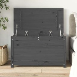 Bonnevie - Banc Coffre de rangement - Banquette Pouf Gris 80x40x45,5 cm Bois massif de pin BV884464