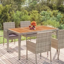 Table de jardin Table d'extérieur Table d'appoint dessus en bois Gris 150x90x75 cm Résine tressée