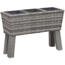 Jardinière Bac a Fleur | Lit surélevé de jardin et pieds et 3 pots 72x25x50cm Rotin Gris 35079