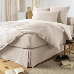 L'effet Papillon - Cache-sommier gaze de coton luxe 180 x 200 cm Gaia Pampa naturel - Naturel