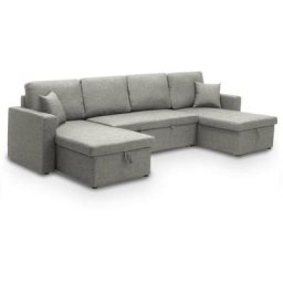 Canapé panoramique convertible 2 coffres de rangement en tissu gris adryen - gris