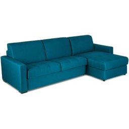 Canapé d'angle réversible convertible louna en tissu bleu pétrole avec coffre de rangement - bleu