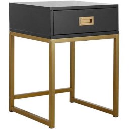 Table d'Appoint Bout de Canapé Noir et Doré avec Tiroir Pratique Idéal pour Salon au Style Moderne