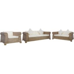 3 pcs Ensemble Canapés droits de relaxation Canapé relax - Canapé de salon avec coussins Rotin