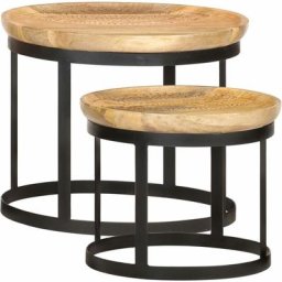 Vidaxl - Tables d'appoint rondes 2 pcs Bois de manguier solide et acier Brun