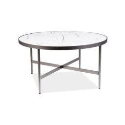 Table basse ronde en bois effet marbré - Blanc - d 80 x h 42 cm - Livraison gratuite - Argenté