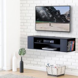 Meuble tv Suspendu Noir Meuble tv Flottant avec 3 Compartiments Ouverts pour/DVD/CD/AV Equipement
