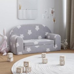 Kalisse - Canapé Relax Salon - Moderne Canapé pour enfants à 2 places Gris clair étoiles Peluche