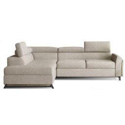 Canapé angle gauche convertible tissu beige clair avec têtières réglables Nikos 265 cm
