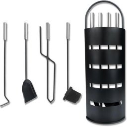 Aufun - ensemble de cheminée en acier inoxydable 5 pièces ensemble d'accessoires, noir