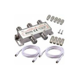 ME - Pack répartiteur Splitter 1 entrée 4 sorties uhf/vhf/fm, 5 - 2500MHz + 2 Câbles coax 1.5m + 4