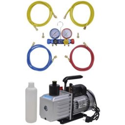 Pompe à vide 100 L/min avec manomètre à 4 voies en kit d'outils Vidaxl