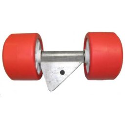 Ensemble 2 galets rouges diamètre 120 mm support en V sur chandelle 40 x 40