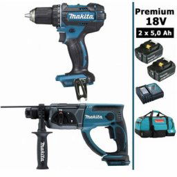 Makita - Pack Premium 18V 5Ah: Perceuse 62Nm DDF482 + Perforateur 2J DHR202 + 2 batteries + sac