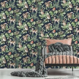 Superfresco Easy - Papier peint intissé Animaux de la Forêt 1000 x 53cm Bleu Vert, Bleu, Marron