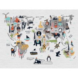 Papier Peint carte du monde gris clair Papier Peint intissé animaux pour chambre enfant Papier