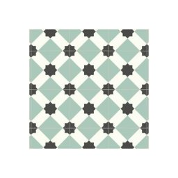 Sol Vinyle First - Effet carreaux de ciment géométrique - Vert d'eau - 2 x 4m